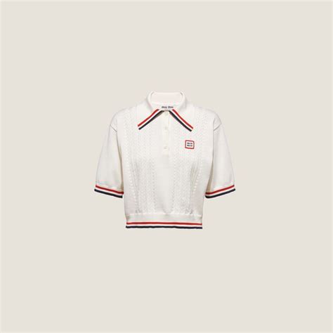 miu miu poloshirt|Creme Gestricktes Poloshirt Aus Seide Und Baumwolle .